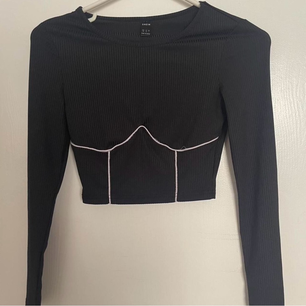Black Long Sleeve Ribbed Top